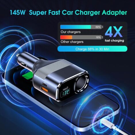 Caricabatterie per auto USB C da 145 W, caricabatteria per auto USB di tipo C, adattatore per caricabatteria per auto da 80 W, caricabatteria per auto USB rapido da 45 W e caricabatteria per auto da 2