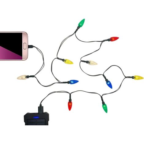Caricabatterie per telefono con luci di Natale a LED multicolori - Cavo di ricarica USB da 1,4 m con 10 LED - Android Micro USB (Android, 1 confezione)