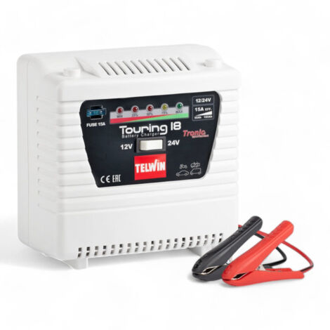 caricabatterie portatile 12/24v touring 18 13a per accumulatori piombo protezione sovraccarichi e polarità led