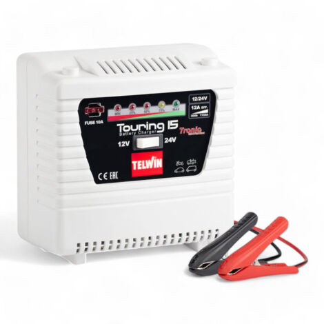 Caricabatterie portatile 12v 24v 9a per batterie al piombo con protezione sovraccarichi e inversione polarità led stato carica
