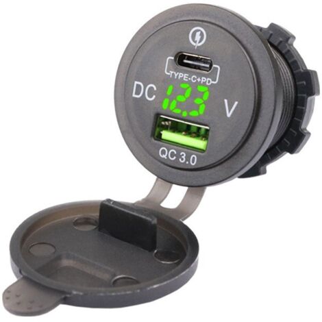 Caricabatterie rapido per auto da 38 W USB/Type-C PD e QC 3.0 impermeabile 12 V-24 V - Per auto, barche, SUV, camper, motociclette