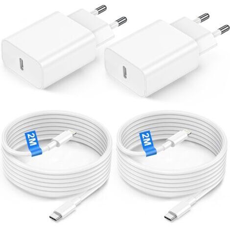 Caricabatterie rapido per iPhone 14/14 Pro/14 Pro Max/14 Plus/iPhone 13/13 Pro/13 Pro Max/12/11/SE/Mini/X/XS/XR, 20 W, confezione da 4 con spina USB-C e cavo da 2 m, adattatore di alimentazione da par