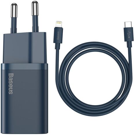 Caricabatterie rapido Super Si 1C USB-C 20W PD + cavo Lightning per iPhone 1m blu