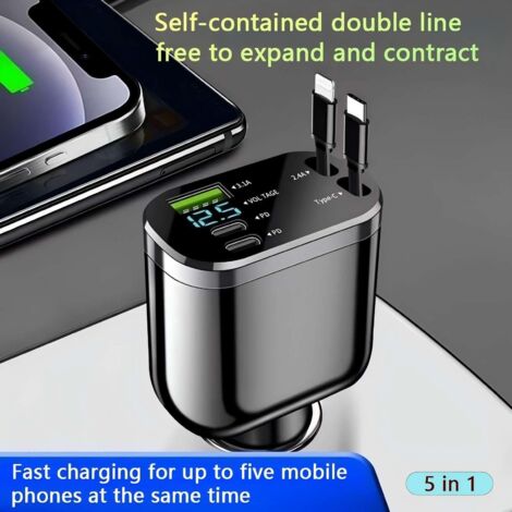 Caricabatterie retrattile per auto, accessorio interno per auto USB-C, caricabatterie accendisigari da 60 W, accessori da viaggio, adattatore accendisigari USB per iPhone 16, 15, 14, 13, 12 Pro Max Pl