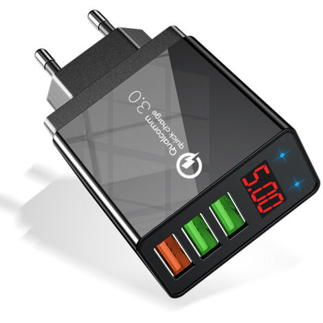 Caricabatterie USB 3.0 a ricarica rapida compatibile con la maggior parte di smartphone, tablet, display digitali a LED, caricabatterie da parete per cellulari con 5 porte USB a ricarica rapida (nero)