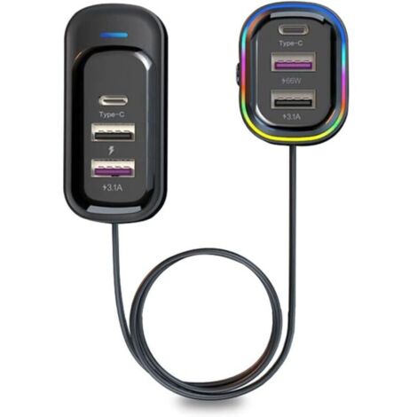 Caricabatterie USB multifunzionale per auto, ricarica rapida 18W + 15W con 5 porte di ricarica e indicatore di tensione, per auto, camion, furgoni e SUV (12-24V).