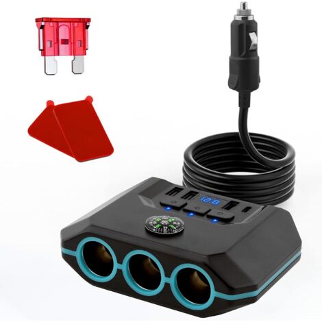 Caricabatterie USB per accendisigari da auto 7 in 1 aggiornato, adattatore splitter per caricabatteria da auto da 120 W con 3 prese e 4 porte USB, ricarica rapida per dispositivi da auto da 12 V/24 V