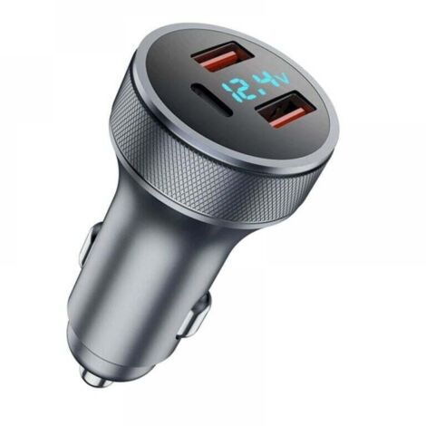 Caricabatterie USB per auto da 72 W, adattatore di ricarica rapida in metallo, doppia porta USB, caricabatteria USB per auto con voltmetro a LED