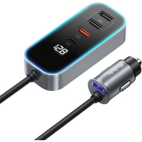 Caricabatterie USB rapido per auto, 5 porte Caricabatterie USB per auto da 107 W con display e cavo da 1,5 m per auto da 12 V/24 V, compatibile con iPhone 14 13 Pro Max Samsung S21 Galaxy Huawei