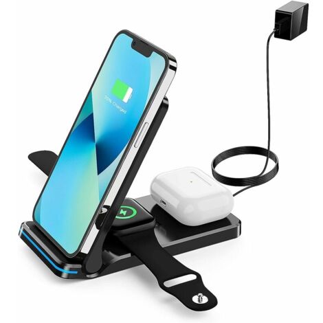 Caricabatterie wireless con adattatore, supporto di ricarica wireless veloce nero