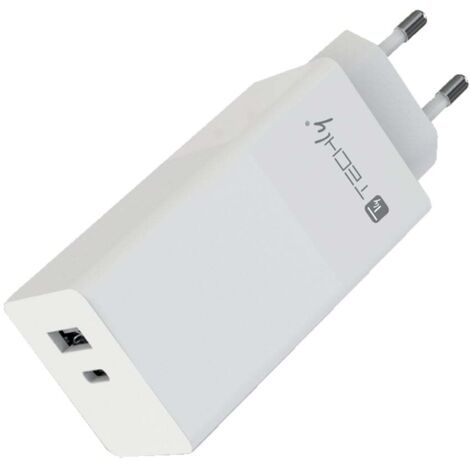 Caricatore da Muro Techly USB-C� e USB-A 100W, Alimentatore per Smartphone e Tablet, Bianco