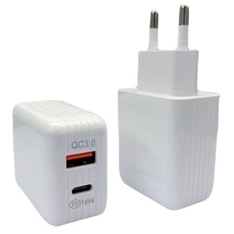 CARICATORE DA RETE QC USB-A + USB-C - 18 W