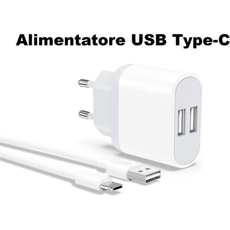 Caricatore Doppia Porta Ricarica Rapida 2.4A Alimentatore Cavo USB Tipo C