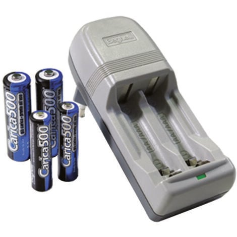 Caricatore per 2 batterie con pz. 2 aa e pz. 2 aaa carica500