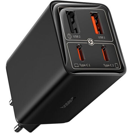 Caricatore Rapido Baseus GAN6 Pro per Auto, 65W, 2x USB-C e 2x USB, Nero