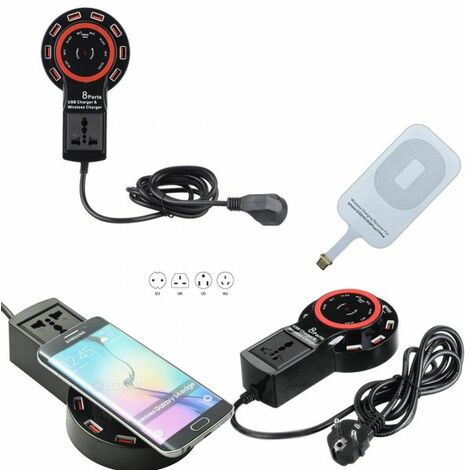 CARICATORE UNIVERSALE A INDUZIONE WIRELESS 8 PORTE USS CON ADATTATORE IPHONE