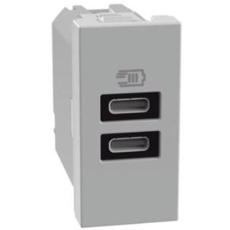 Caricatore usb bticino matixgo due porte tipo c 1 modulo grigio - jg4191cc