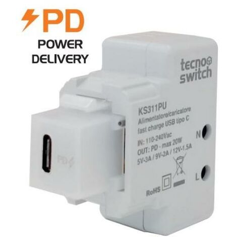 Caricatore Usb Tipo C Attacco Keystone 20W C 3A ( Tecnoswitch Cod. Ks311Pu )