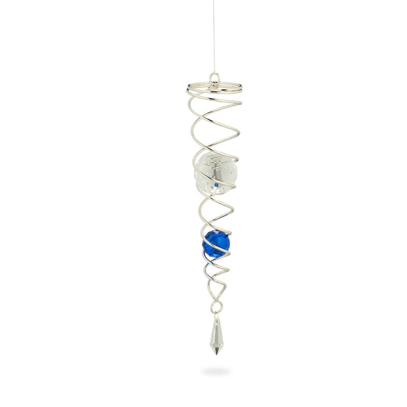 Relaxdays Carillon à vent avec boules en verre, métal, déco pour extérieur & intérieur, HxD: 46x5 cm, argenté - bleu