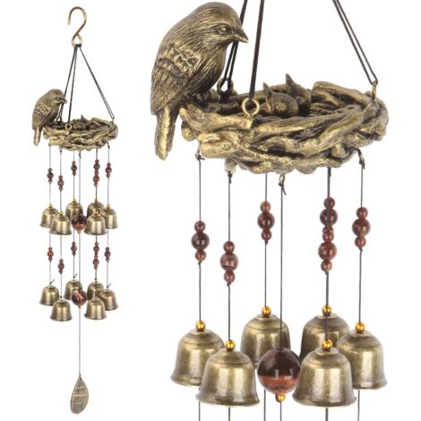 Carillon à Vent avec Clochettes et Nids d'Oiseaux Décoration Jardin Extérieur Maison Design Naturel et Mélodieux