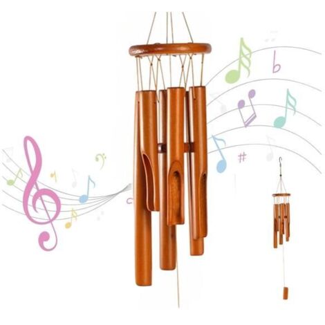 Carillon à vent en bambou - 6 tubes - 78 cm - Carillon à vent en bois à suspendre pour l'intérieur - Cadeau commémoratif vintage