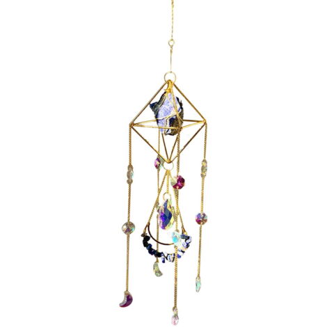 Carillon à Vent en Cristal Losange avec Pierre Lapis Lazuli, Décoration Balcon et Salon