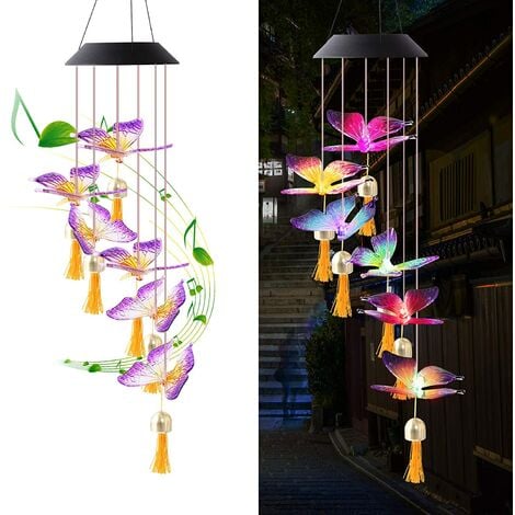 Changement de couleur de la lumière solaire extérieure led carillon éolien  six papillons étanche pour maison - SENEGAL ELECTROMENAGER