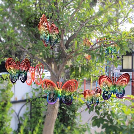 Carillón de viento de mariposa, atrapavientos ABS, carillón giratorio de amor, mariposa reflectante, espantapájaros, decoración colgante, adorno de jardín, 1 pieza (color degradado)
