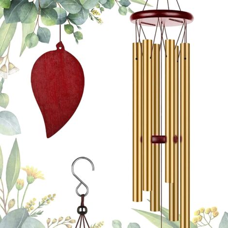 Carillon éolien d'extérieur doré, carillon éolien en aluminium à 6 tubes, Wi