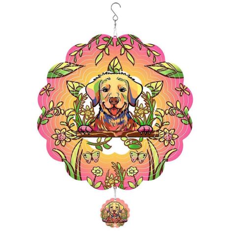 Carillon éolien d'extérieur, motif mandala chien aux couleurs de base