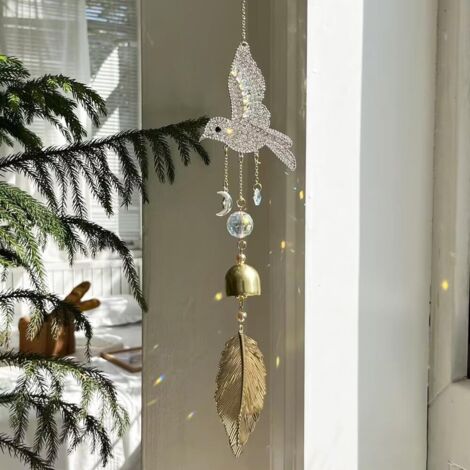 Carillon éolien d'intérieur colibri, carillon éolien porte-bonheur artisanal, carillon solaire d'intérieur, suspendu sur la terrasse, le porche, la décoration de la maison et la détente, attrape-solei