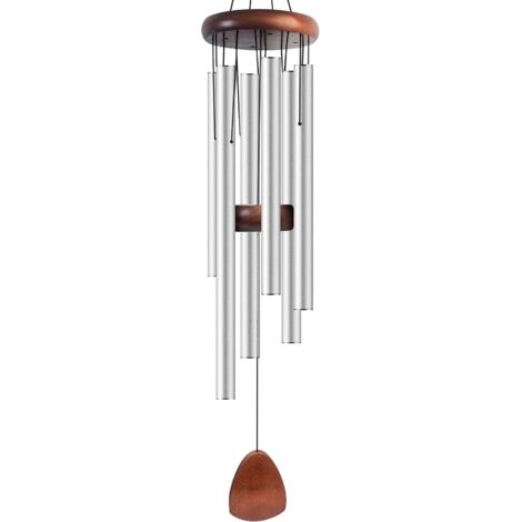 Carillon éolien en aluminium de 94 cm (37 pouces), créant une ambiance zen, idéal pour la décoration extérieure, le jardin et la terrasse. Carillon éolien classique à disques, unisexe (argenté).