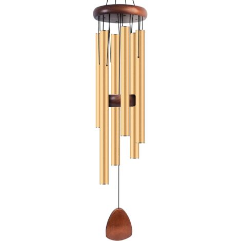Carillon éolien en aluminium de 94 cm (37 pouces), créant une ambiance zen, idéal pour la décoration extérieure, le jardin et la terrasse. Carillon éolien noir classique avec pales plaquées or.