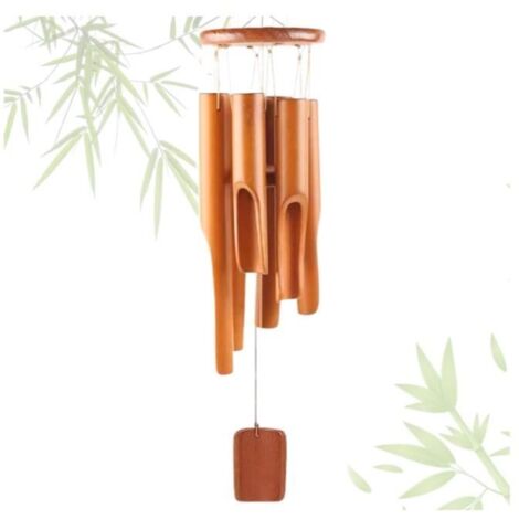 Carillon éolien en bambou, 6 tubes en bois pour intérieur et extérieur - Idéal pour jardin