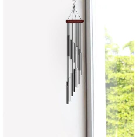 Carillon éolien extérieur argenté, 12 Tubes en Aluminium et Crochet, décoration pour la Maison, la terrasse, Le Jardin