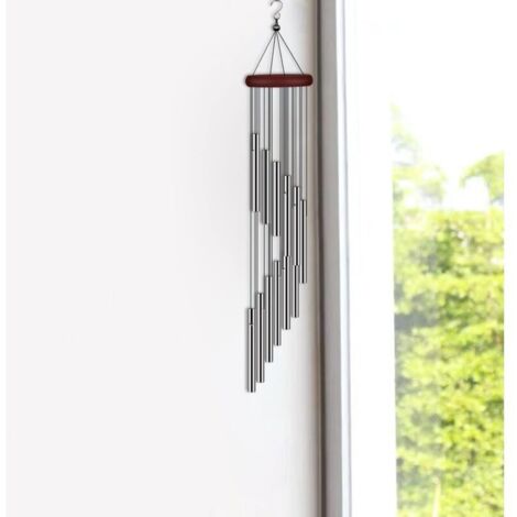 Carillon éolien extérieur argenté, 12 Tubes en Aluminium et Crochet, décoration pour la Maison, la terrasse, Le Jardin
