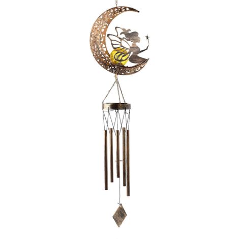 Carillon éolien LED lumineux en forme de lune creuse et d'étoile, lampe solaire décorative pour la maison, le jardin ou la cour, cadeau romantique