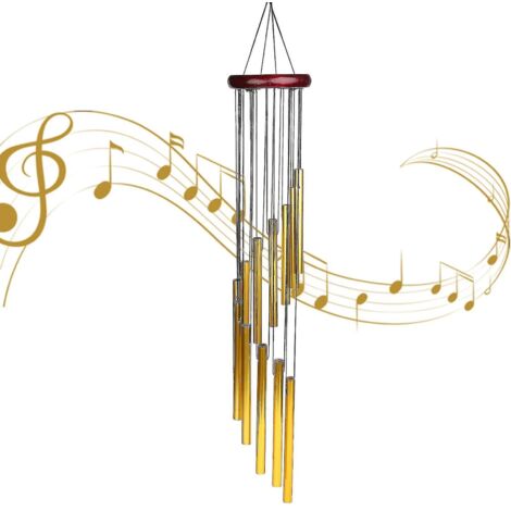 Carillon éolien rotatif à 12 tubes en bois massif et aluminium - tube en palissandre doré