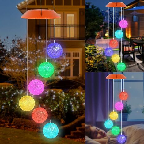 Carillon éolien solaire à LED Colibri, 63,5 cm Carillon éolien suspendu extérieur pour décorations de jardin, pelouse, lumière automatique changeant de couleur (boule de couverture rouge)