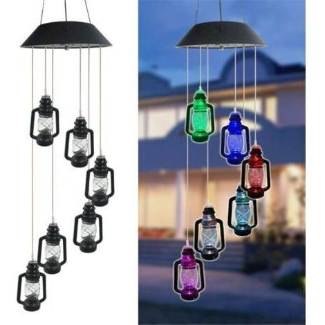 Carillon éolien solaire à LED pour l'extérieur avec lumières à couleurs changeantes, décoration romantique pour la maison, le jardin et la terrasse (bouteille de kérosène)