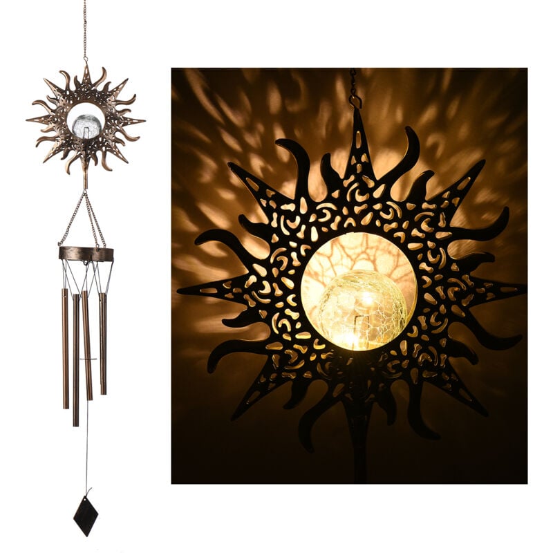 Carillon éolien solaire en métal avec lumière led, veilleuse d'extérieur, décoration de jardin, carillon éolien étanche, lampe pour patio, balcon,
