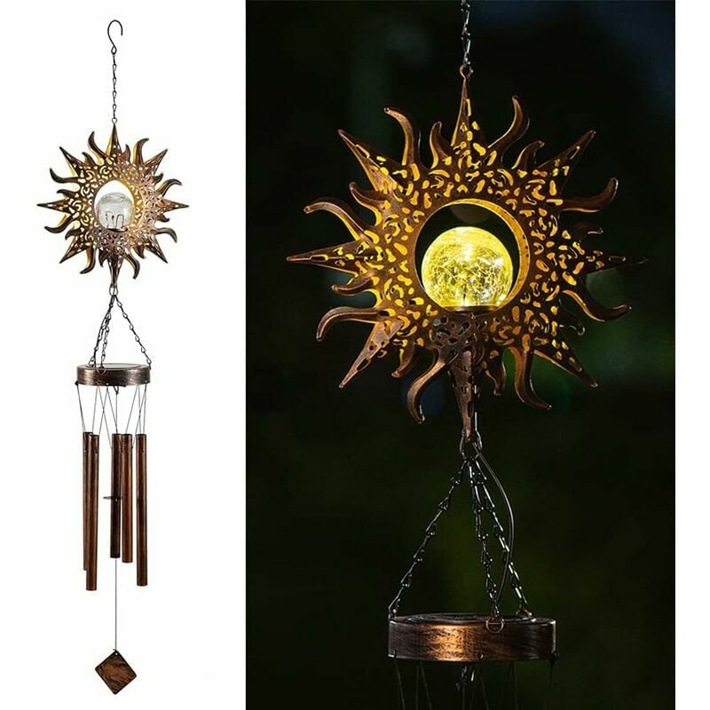 Ahlsen - Carillon éolien solaire led carillon éolien suspendu lumière étanche pour jardin, Ensoleillé
