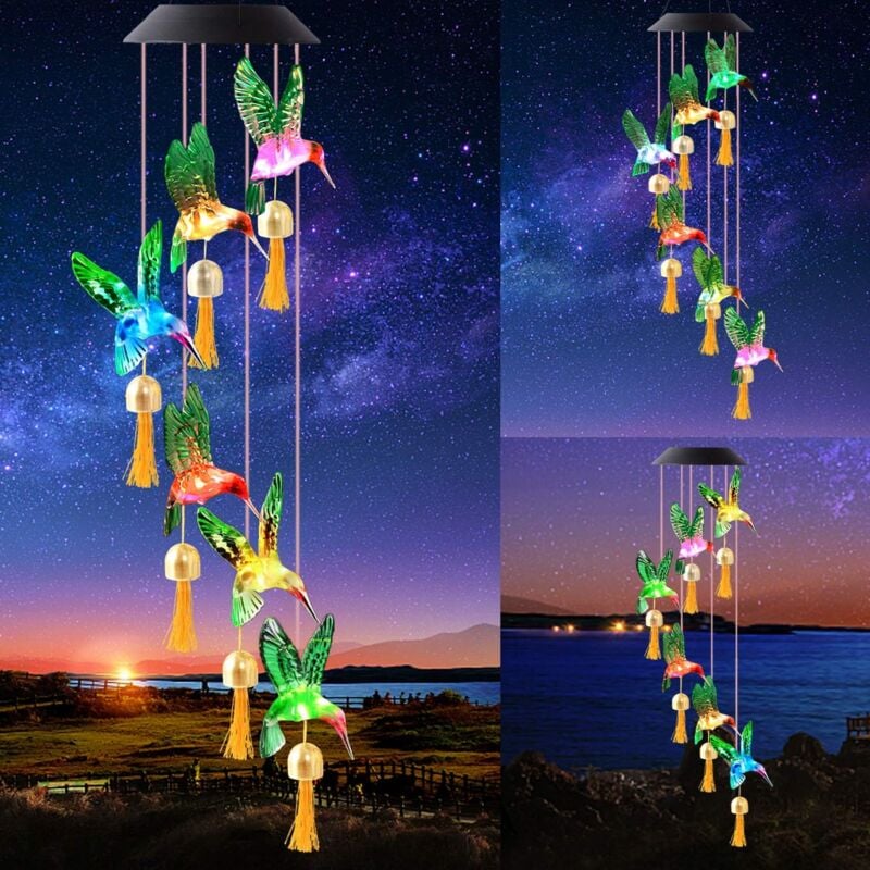 KZQ - Carillon éolien solaire pour l'extérieur, lampes solaires à couleur changeante, mobile décoratif à led, lampes solaires extérieures étanches