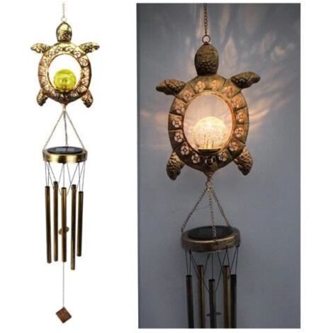 Carillon éolien solaire - Tortue - Éclairage automatique - Étanche IP65 - Décoration de jardin