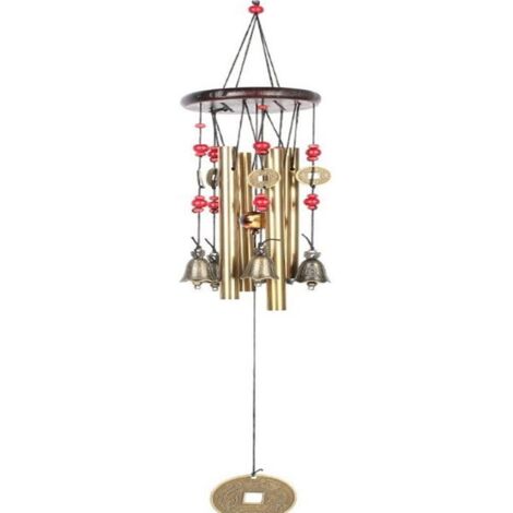 Carillon éolien traditionnel chinois Longziming – 4 tubes, 5 cloches – Jardin, balcon, extérieur – Décoration extérieure – 65 cm