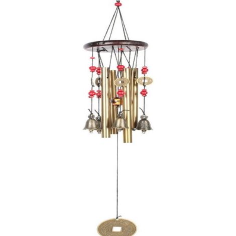 Carillon éolien traditionnel chinois Longziming – 4 tubes, 5 cloches – Jardin, balcon, extérieur – Décoration extérieure – 65 cm
