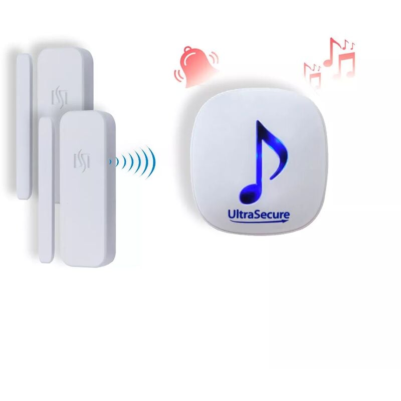 Ultra Secure - Carillon magasin sans-fil 300m - 2 Détecteurs d'ouverture autonomes + Carillon 35 mélodies volume réglable (DA600+)