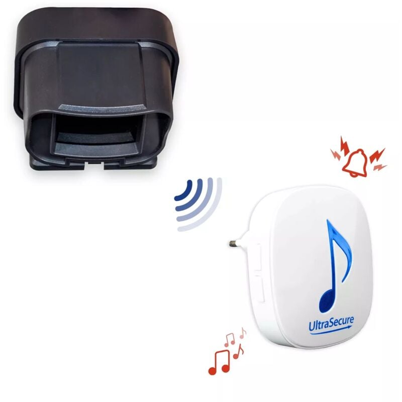 Ultra Secure - Carillon magasin/entrepôt sans-fil 600m - Détecteur rideau autonome + Carillon 35 mélodies volume réglable (DA600+)