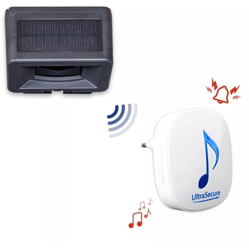 Ultra Secure - Carillon magasin/entrepôt sans-fil 600m - Détecteur rideau solaire + Carillon 35 mélodies volume réglable (DA600+)
