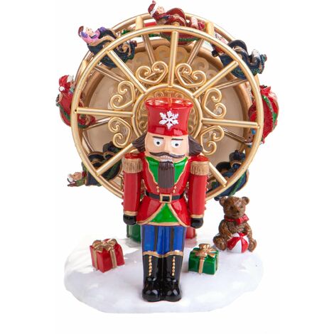 Carillon natalizio per villaggio di Babbo Natale con schiaccianoci h 14 cm
